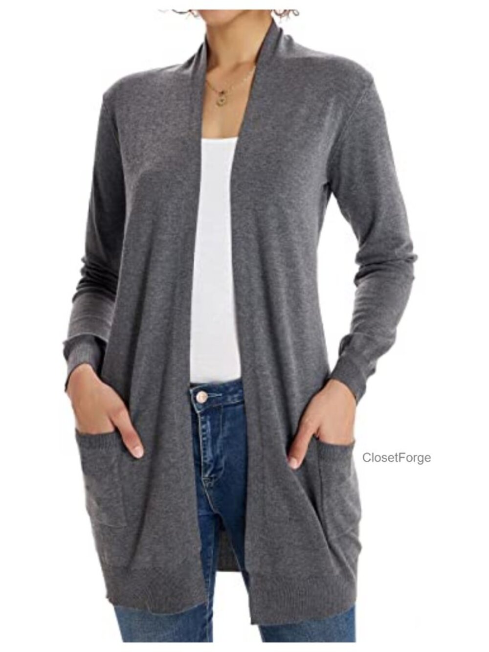 Lightweight Open Front Cardigan Sweater with Pockets Long Sleeve Shrug